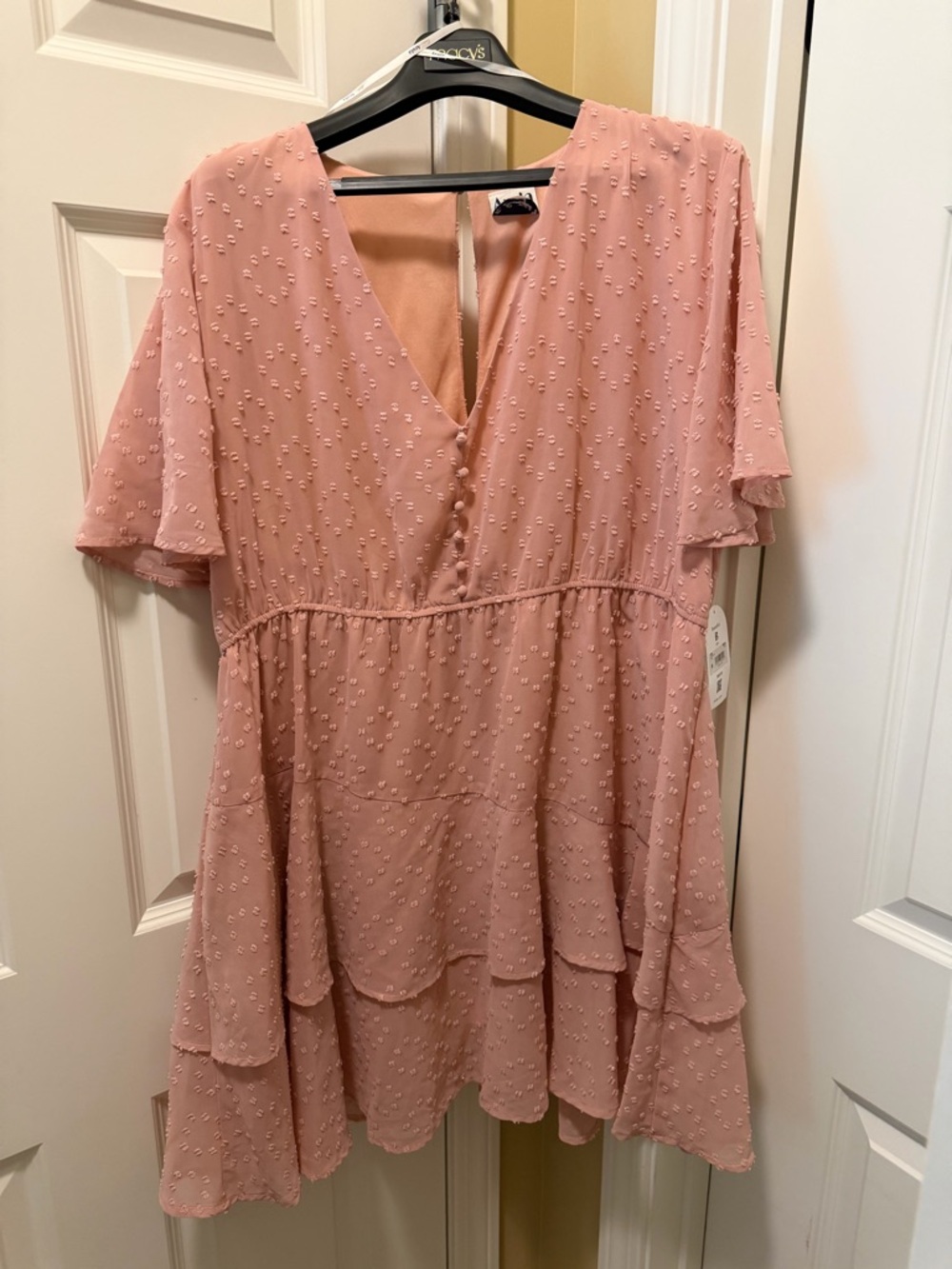 ARULA Blush Pink Mini Dress with Textured Dot Detail Size B